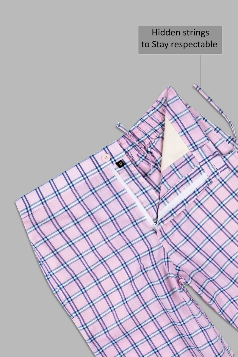 Melanie Pink And Smalt Blue Checkered Chambray Shorts 4
