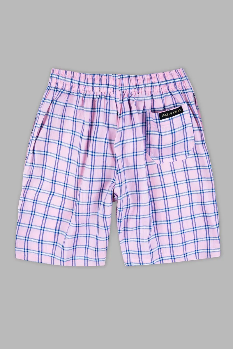 Melanie Pink And Smalt Blue Checkered Chambray Shorts 5