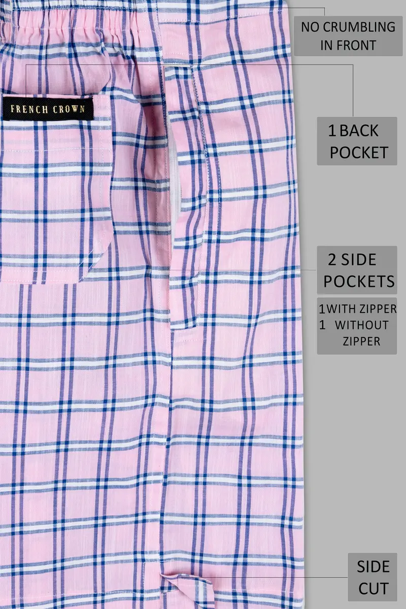 Melanie Pink And Smalt Blue Checkered Chambray Shorts 6