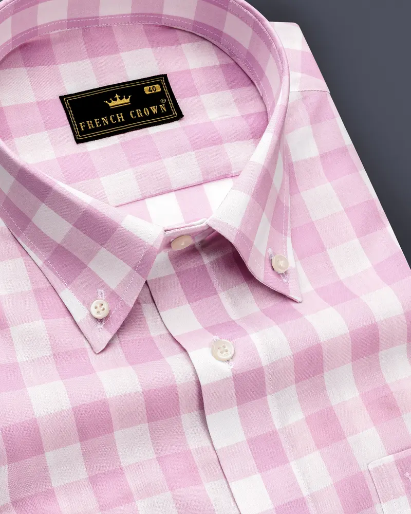 Melanie Pink And White Checkered Premium Cotton Shirt 1