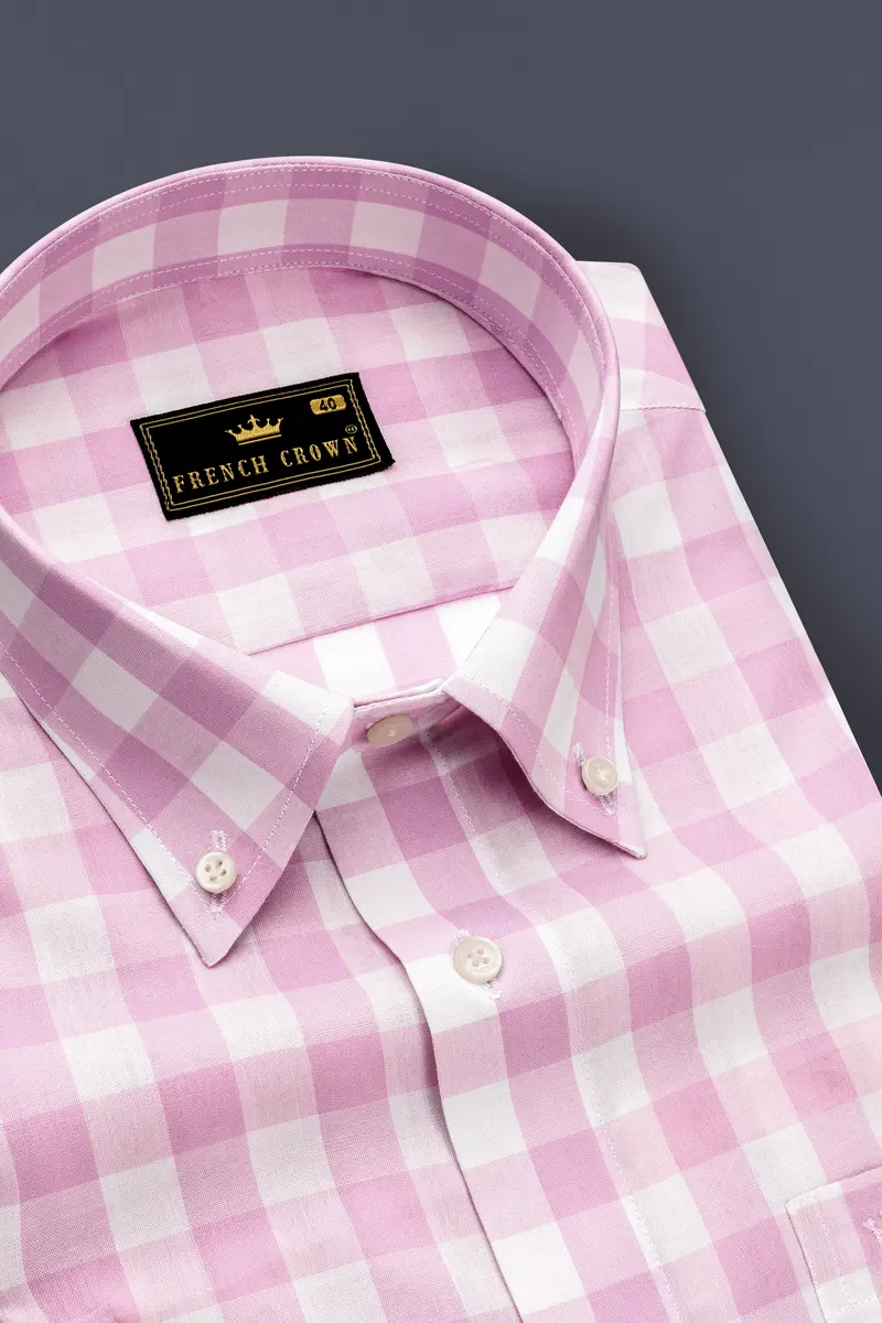 Melanie Pink And White Checkered Premium Cotton Shirt 2