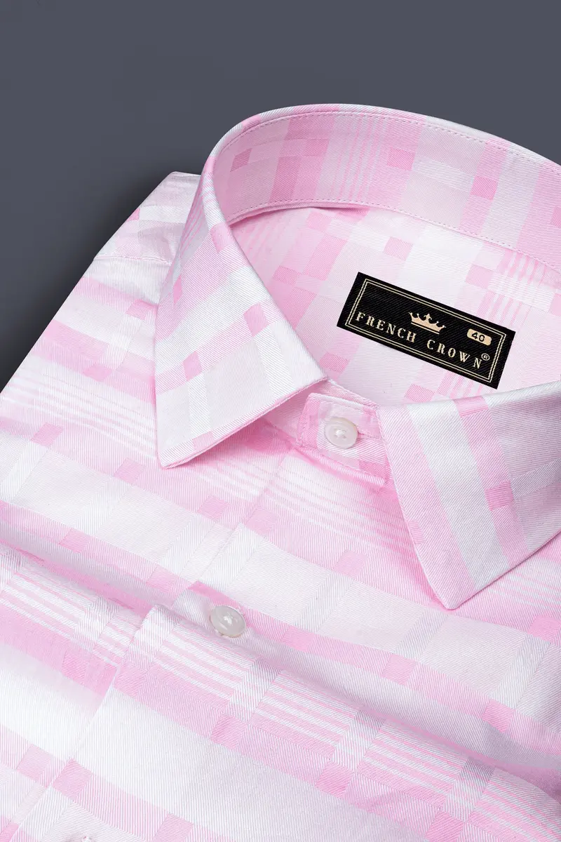 Melanie Pink Jacquard Textured Premium Giza Cotton Shirt 1