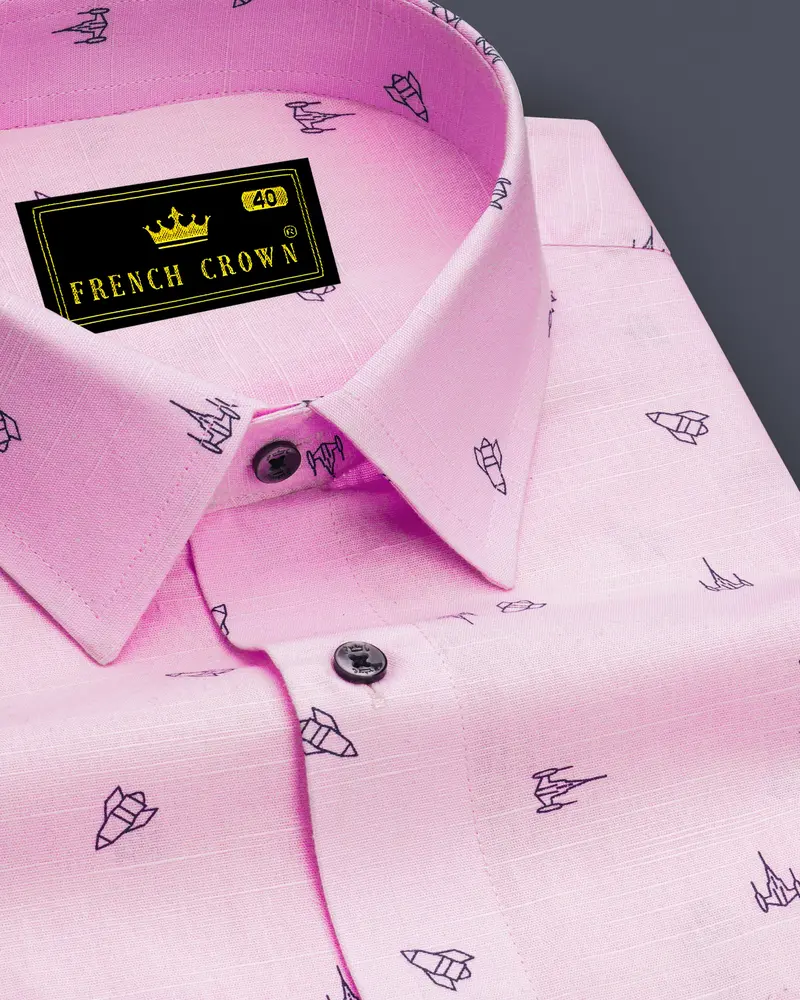 Melanie Pink Printed Premium Giza Cotton Chambray Shirt 1
