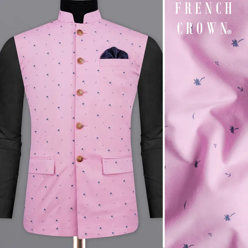Melanie Pink With Fiord Blue Printed Premium Cotton Designer Nehru Jacket 1