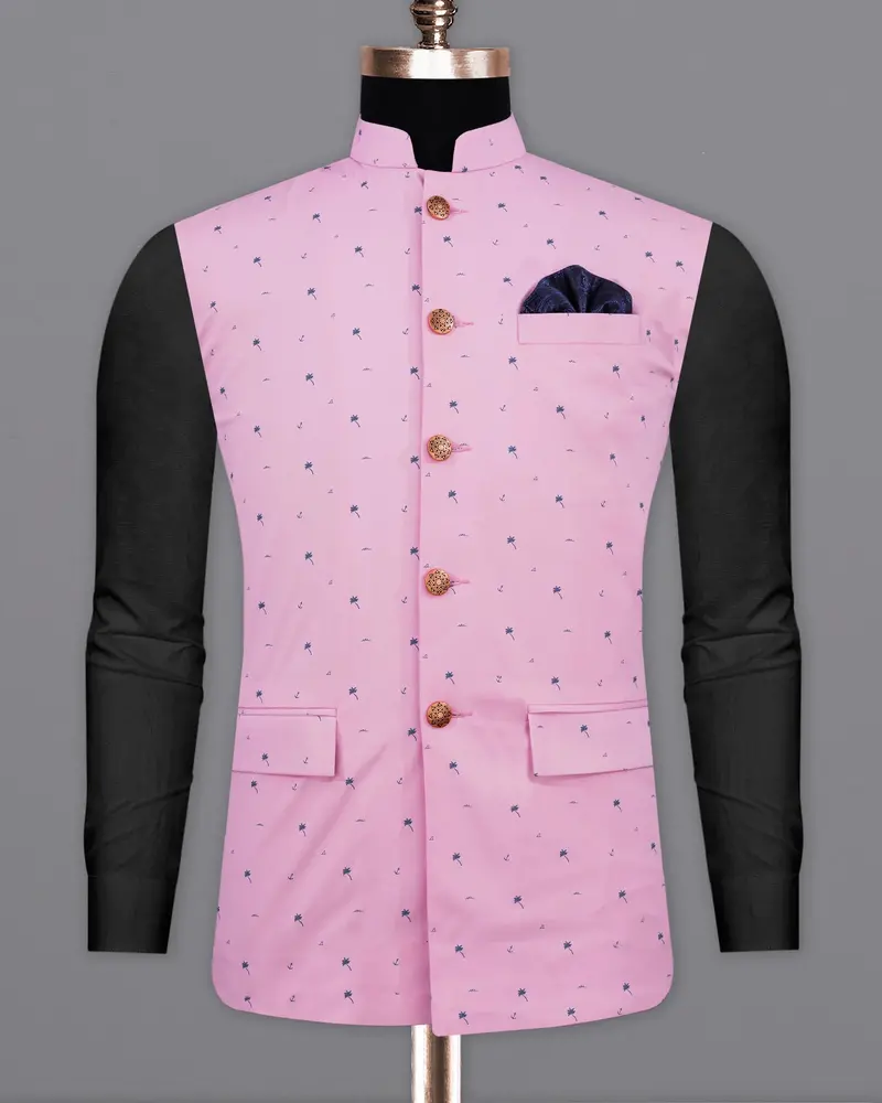 Melanie Pink With Fiord Blue Printed Premium Cotton Designer Nehru Jacket 2