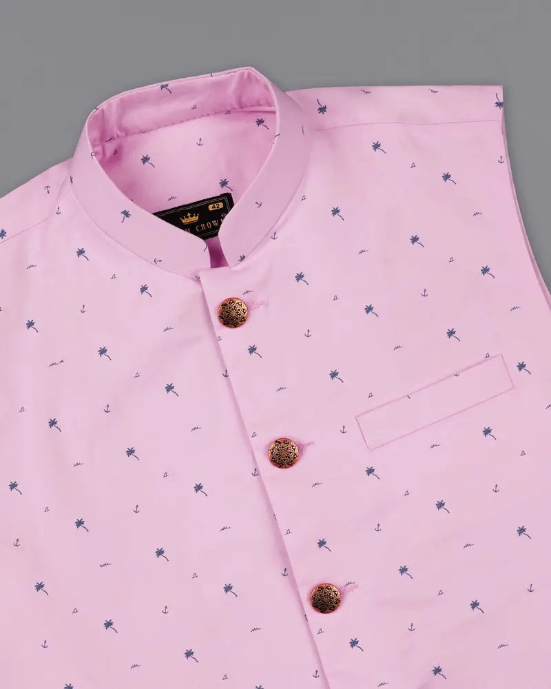 Melanie Pink With Fiord Blue Printed Premium Cotton Designer Nehru Jacket 4