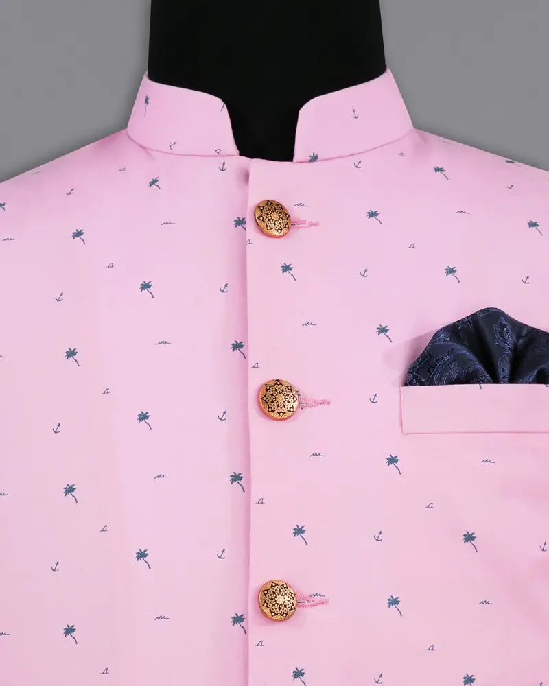 Melanie Pink With Fiord Blue Printed Premium Cotton Designer Nehru Jacket 5