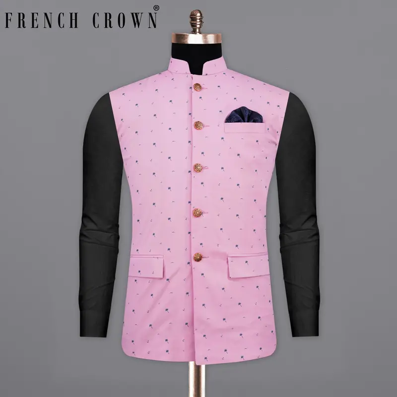 Melanie Pink With Fiord Blue Printed Premium Cotton Designer Nehru Jacket 7