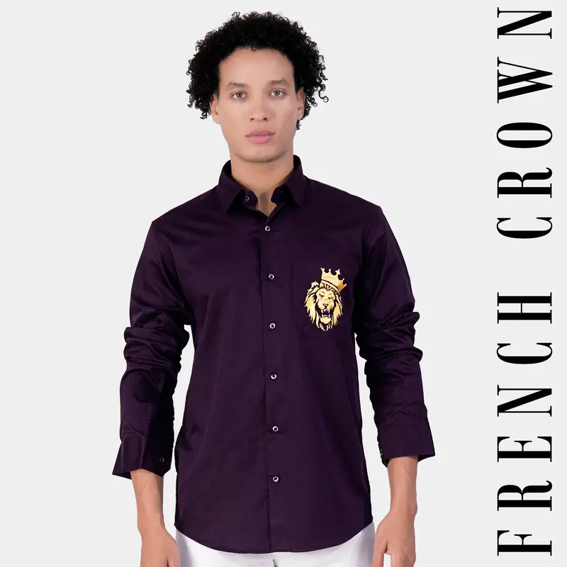 Melanzane Purple Lion Hand Painted Subtle Sheen Super Soft Premium Cotton Designer Shirt 1