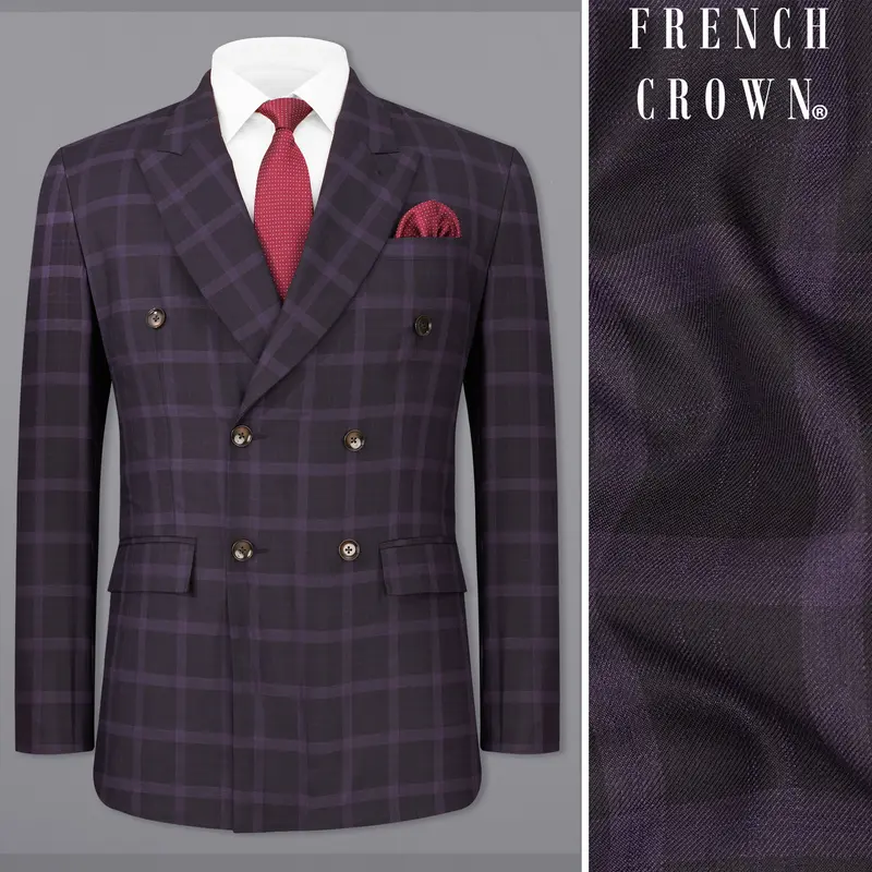 Melanzane Violet And Mortar Purple Plaid Double Breasted Blazer 1
