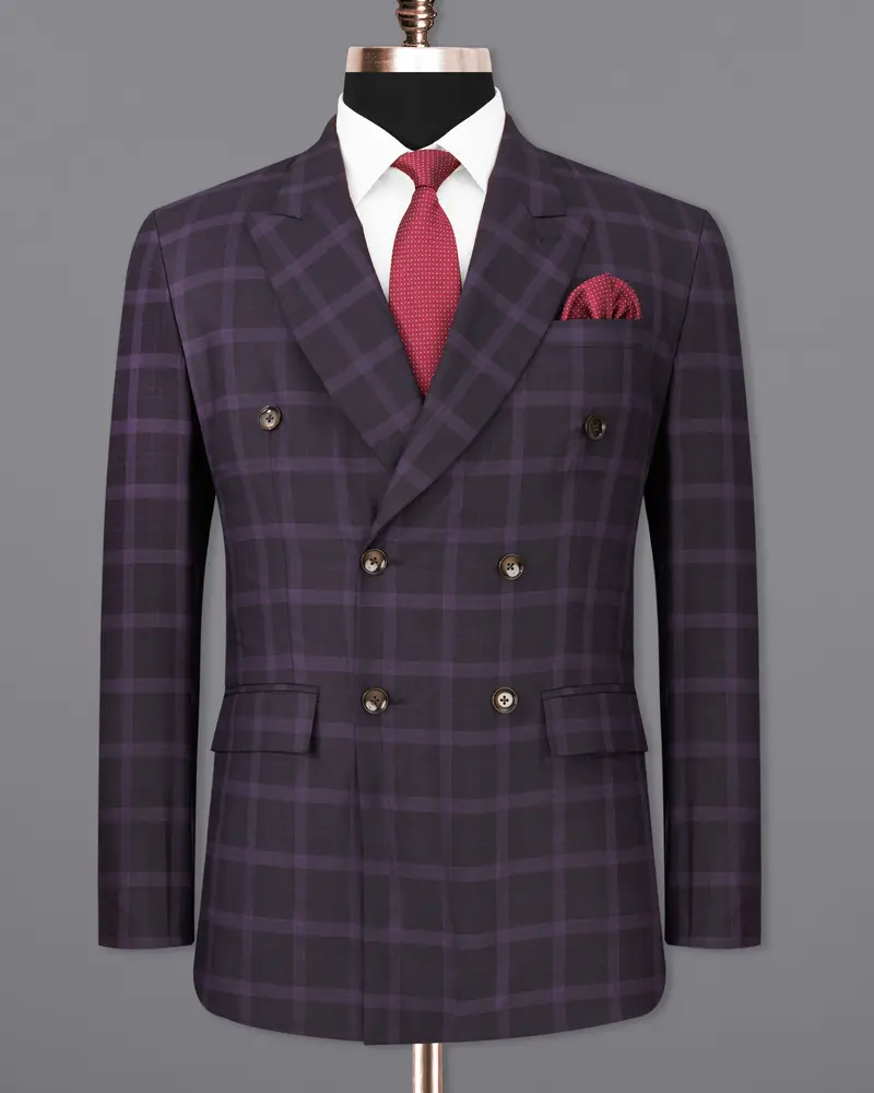 Melanzane Violet And Mortar Purple Plaid Double Breasted Blazer 8