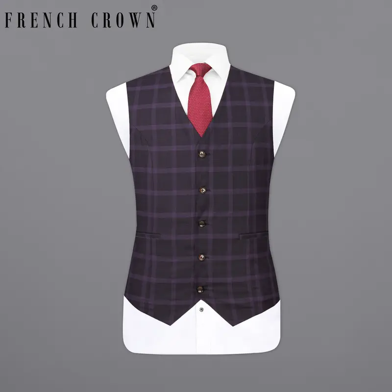 Melanzane Violet And Mortar Purple Plaid Waistcoat 1