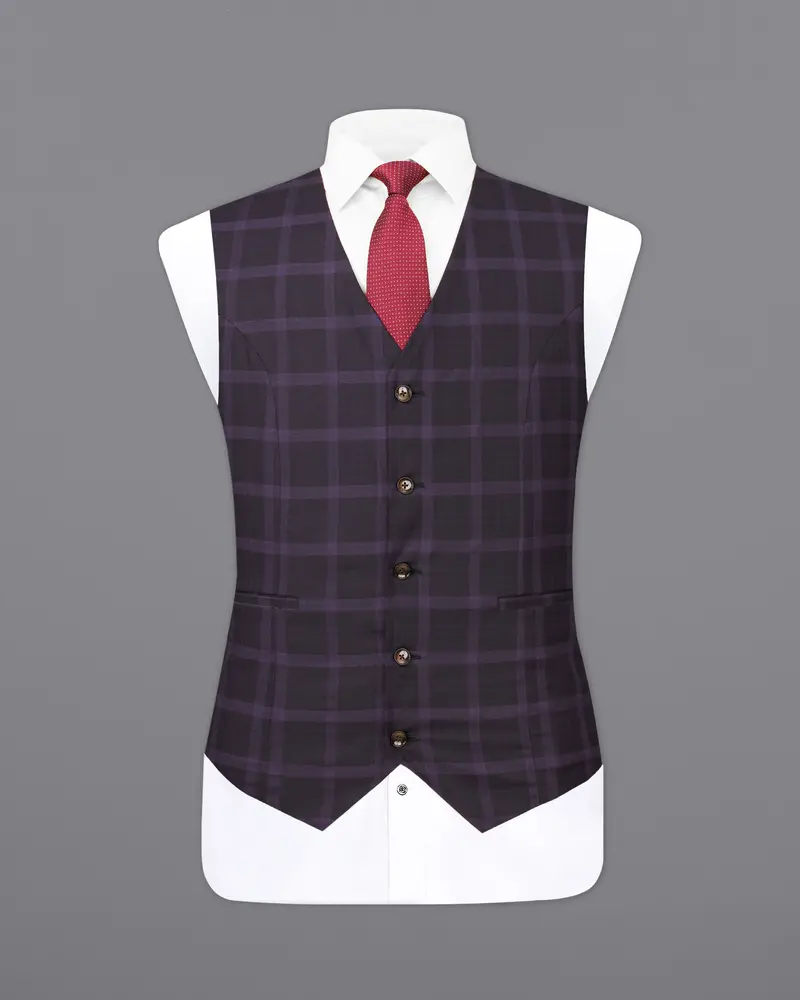 Melanzane Violet And Mortar Purple Plaid Waistcoat 2