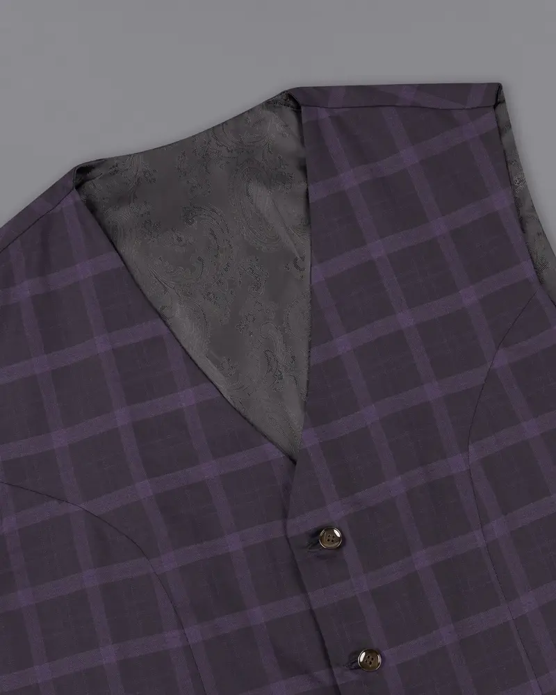 Melanzane Violet And Mortar Purple Plaid Waistcoat 4