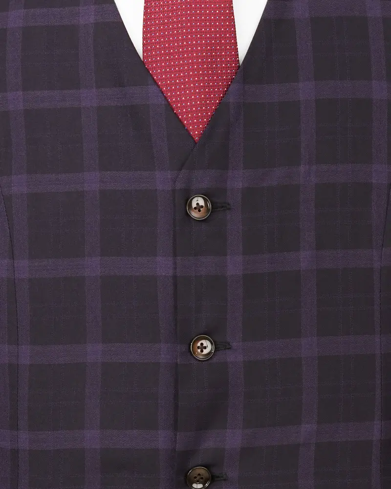 Melanzane Violet And Mortar Purple Plaid Waistcoat 5
