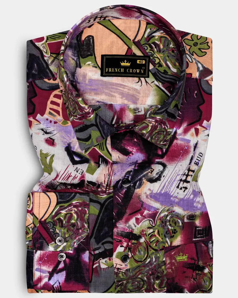 Melodicink-Jade Black With Merry Maroon Guitar Printed Lightweight Premium Cotton Multicolor Casual Shirt 1