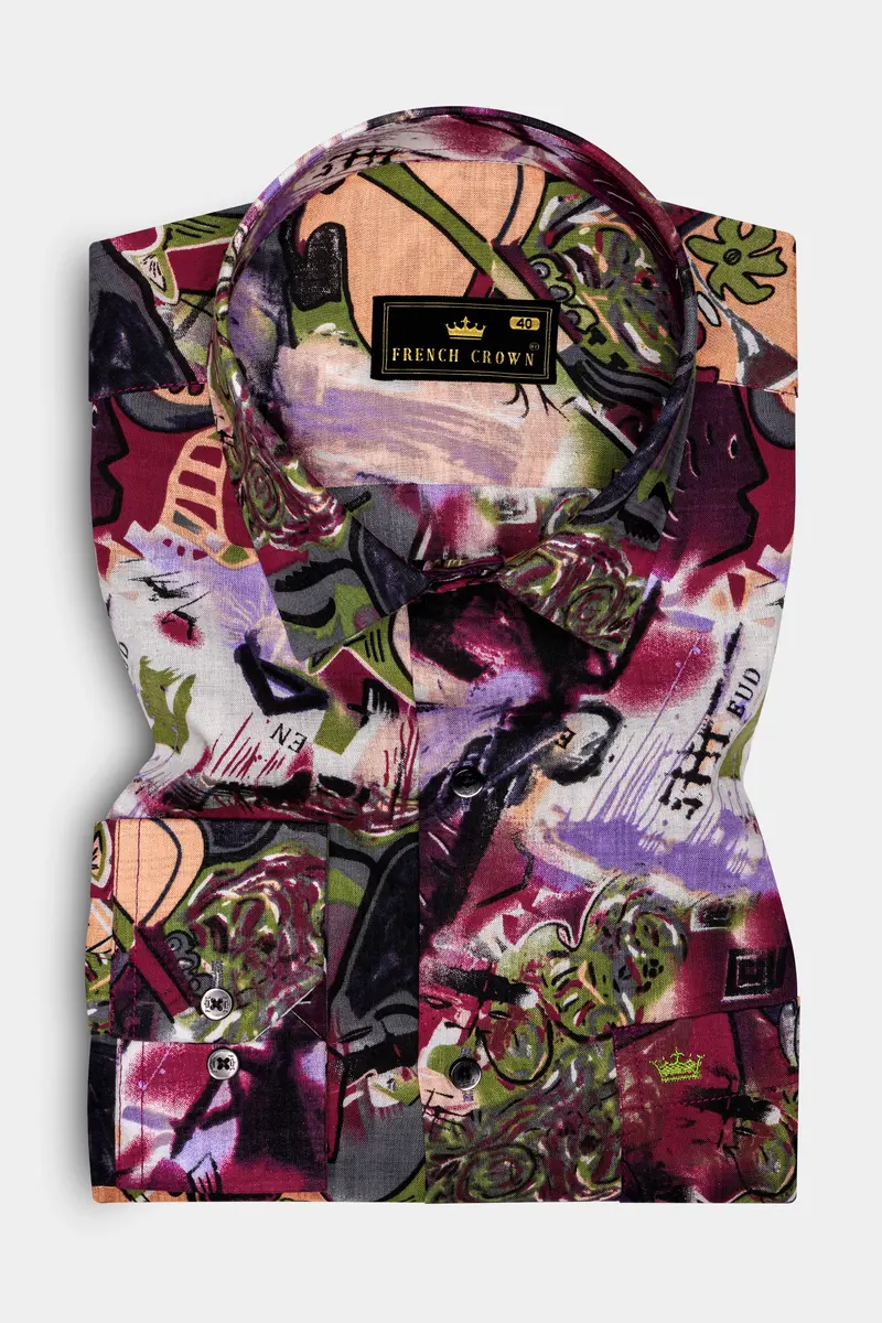 Melodicink-Jade Black With Merry Maroon Guitar Printed Lightweight Premium Cotton Multicolor Casual Shirt 2