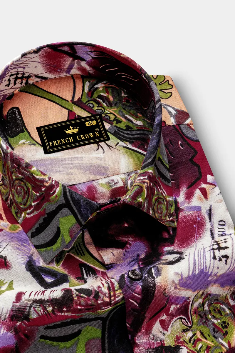 Melodicink-Jade Black With Merry Maroon Guitar Printed Lightweight Premium Cotton Multicolor Casual Shirt 4