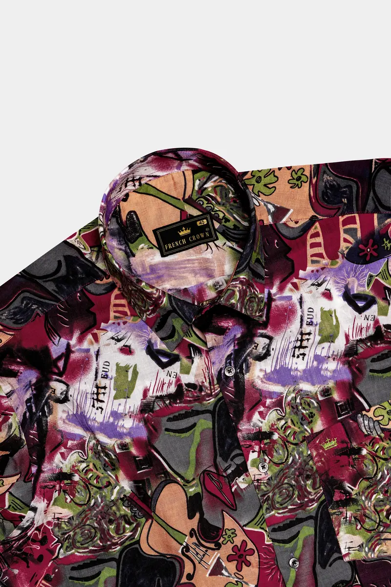Melodicink-Jade Black With Merry Maroon Guitar Printed Lightweight Premium Cotton Multicolor Casual Shirt 5