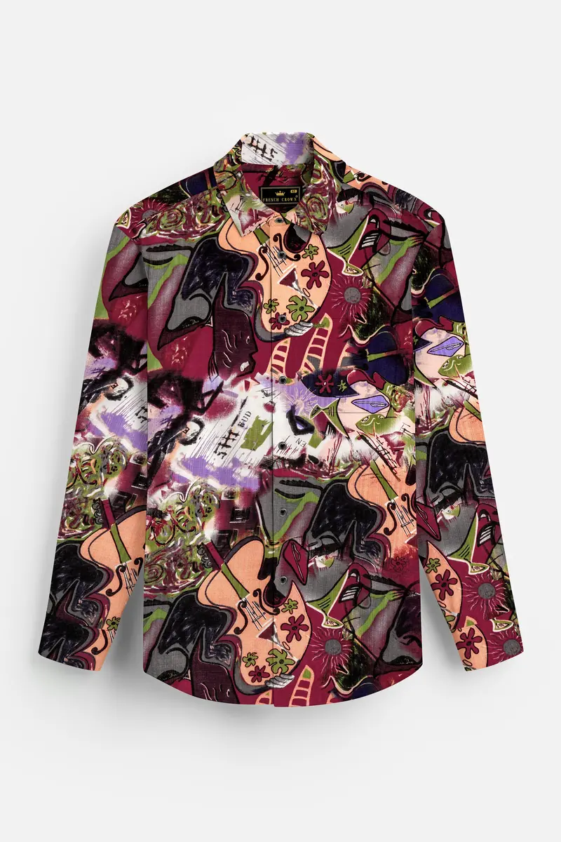 Melodicink-Jade Black With Merry Maroon Guitar Printed Lightweight Premium Cotton Multicolor Casual Shirt 6