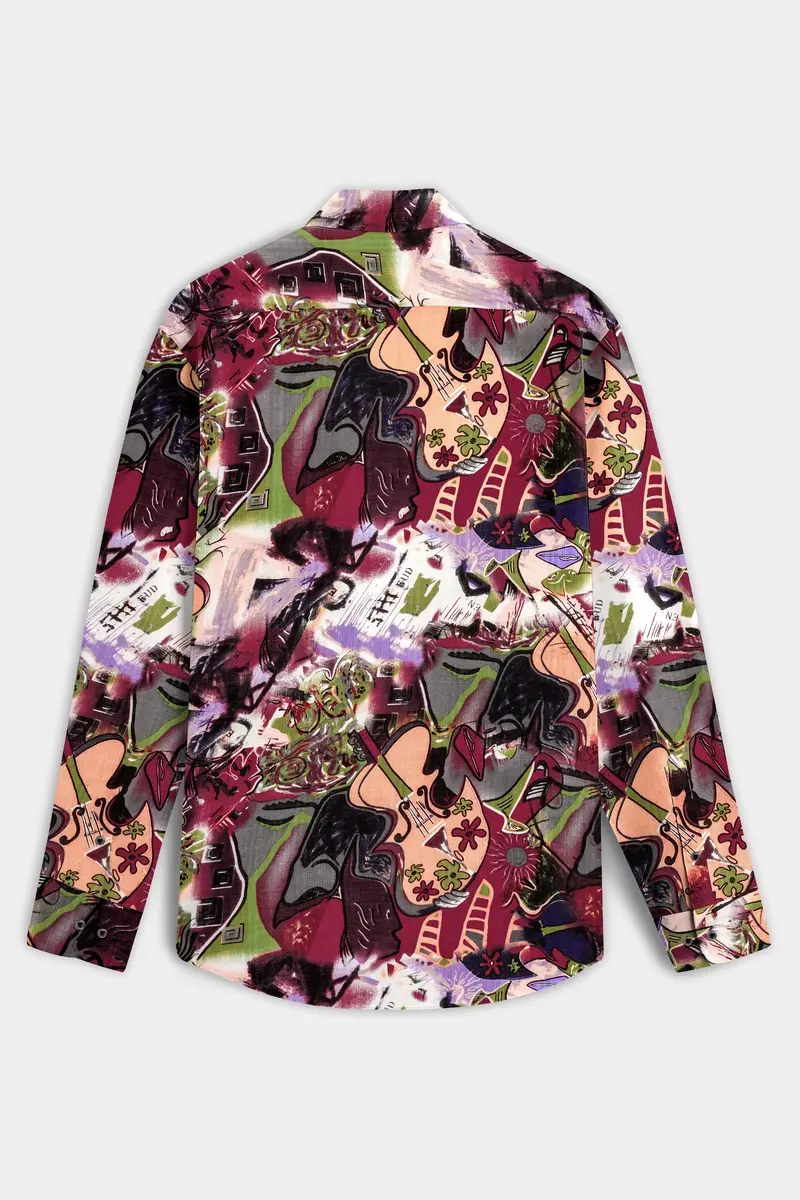 Melodicink-Jade Black With Merry Maroon Guitar Printed Lightweight Premium Cotton Multicolor Casual Shirt 7