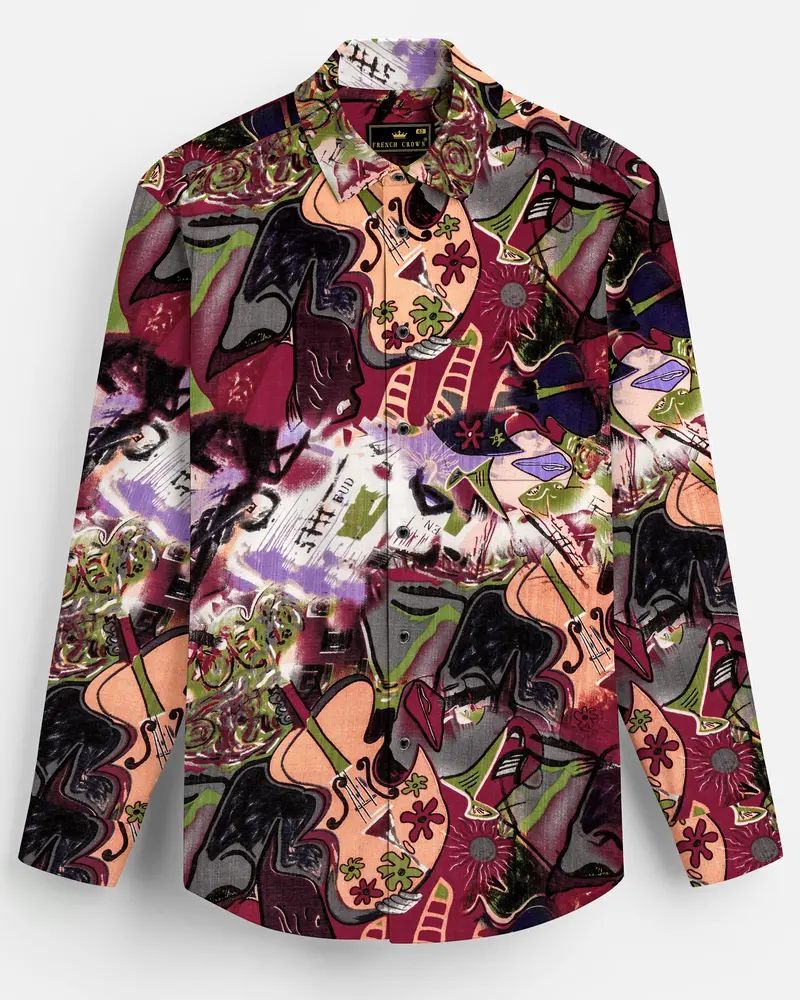 Melodicink-Jade Black With Merry Maroon Guitar Printed Lightweight Premium Cotton Multicolor Casual Shirt 8