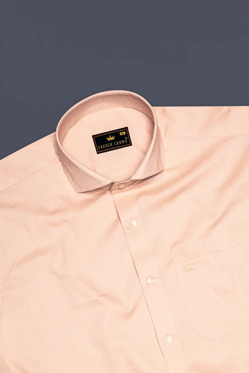Melon Drift-Apricot Peach Dobby Textured Premium Giza Cotton Dress Shirt 5