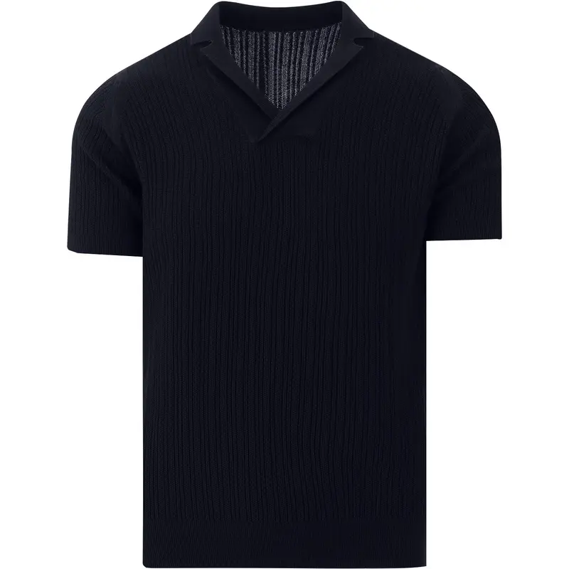 Men's 60S Black Ribbed Knit Polo – Minimalist Retro Shirt 1