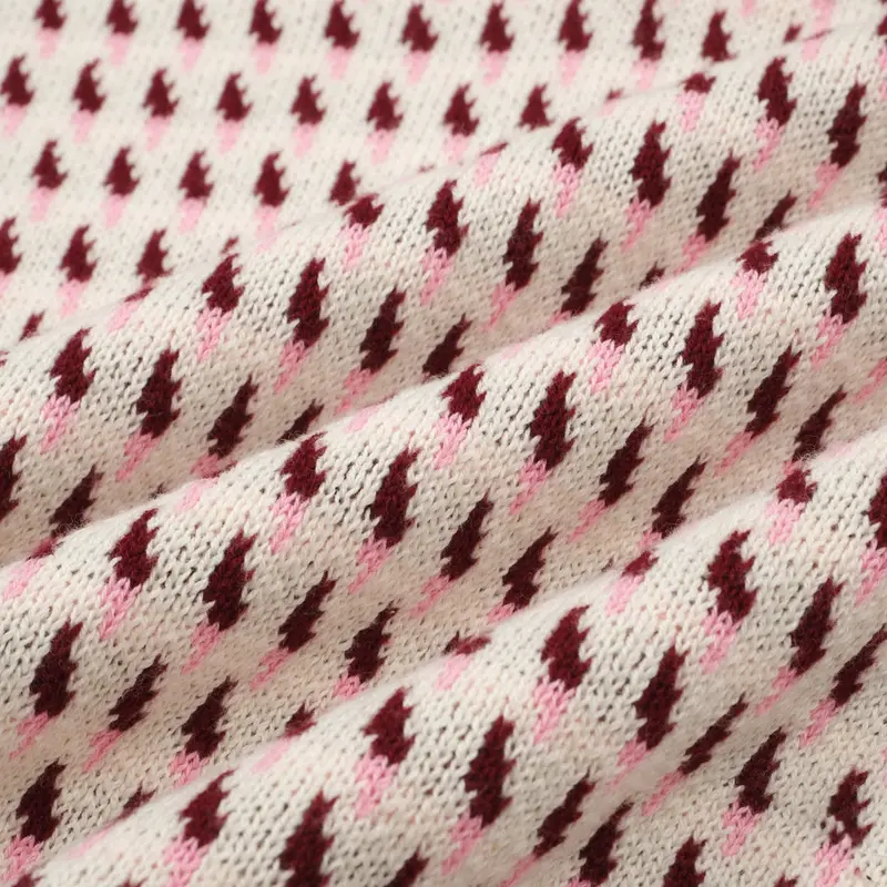 Men's 60S Cream Knit Polo Shirt – Burgundy Micro Pattern Retro Style 2