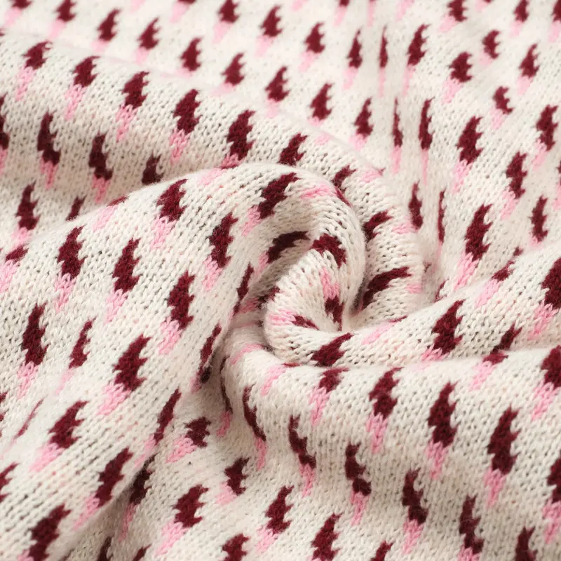 Men's 60S Cream Knit Polo Shirt – Burgundy Micro Pattern Retro Style 7