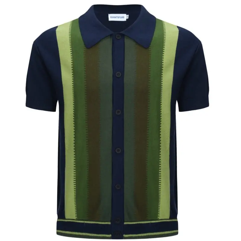 Men's 60S Gradient Stripe Knit Polo – Mod Vertical Panel Short Sleeve Shirt 1