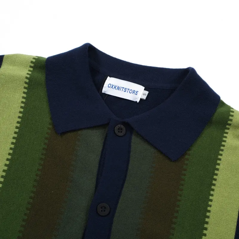 Men's 60S Gradient Stripe Knit Polo – Mod Vertical Panel Short Sleeve Shirt 2