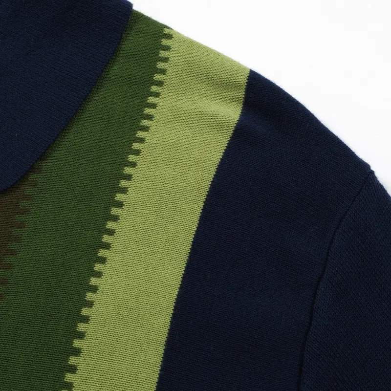 Men's 60S Gradient Stripe Knit Polo – Mod Vertical Panel Short Sleeve Shirt 4
