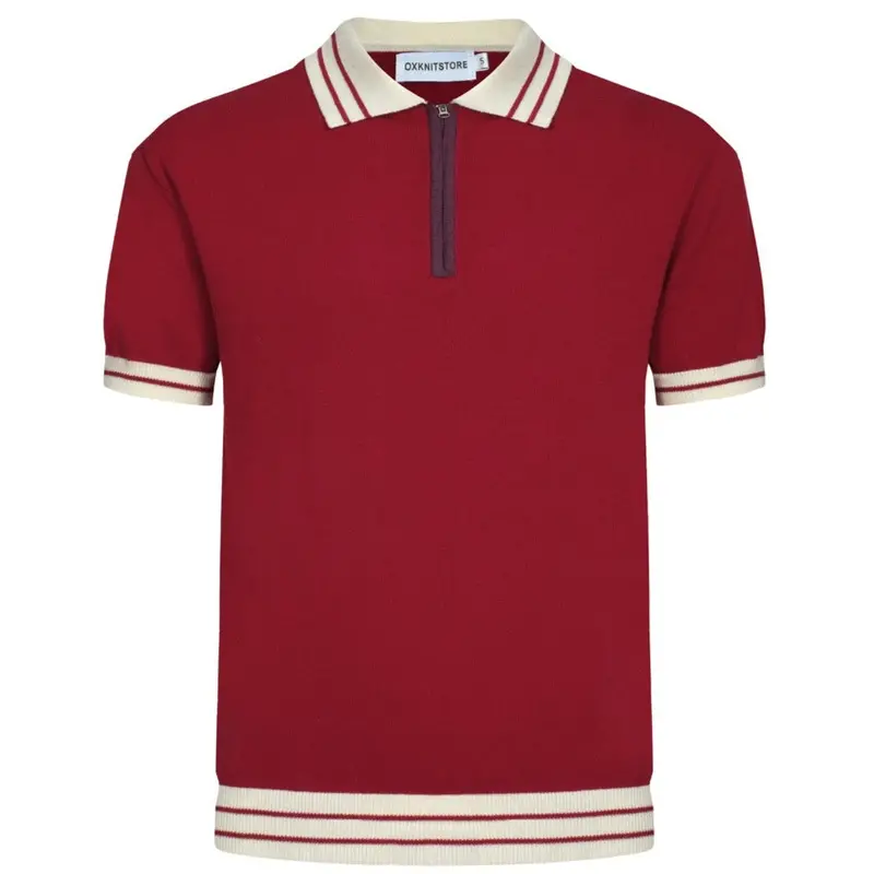 Men's 60S Mod Red Knit Zip Polo – Retro Casual Contrast Trim Shirt 1