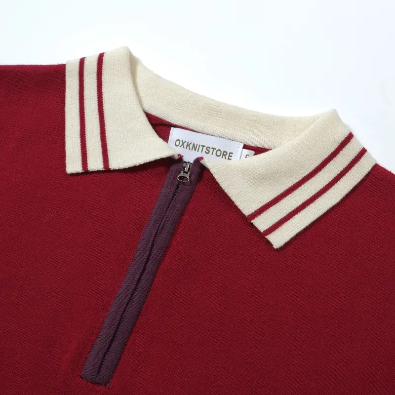 Men's 60S Mod Red Knit Zip Polo – Retro Casual Contrast Trim Shirt 3
