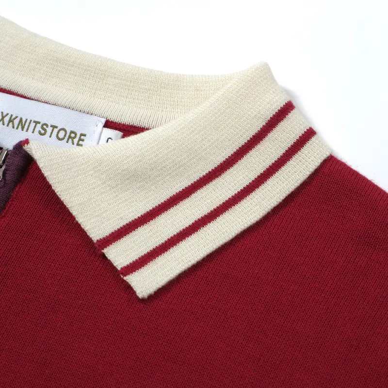 Men's 60S Mod Red Knit Zip Polo – Retro Casual Contrast Trim Shirt 4
