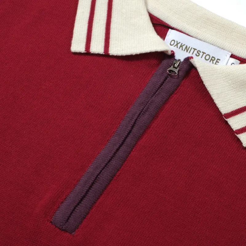 Men's 60S Mod Red Knit Zip Polo – Retro Casual Contrast Trim Shirt 7