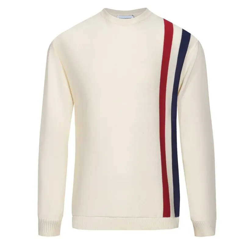 Men's 60S Mod Stripe Knit Sweater – Cream Long Sleeve Retro Pullover 1