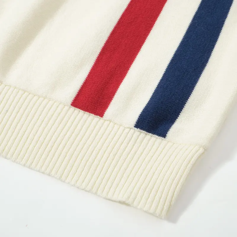Men's 60S Mod Stripe Knit Sweater – Cream Long Sleeve Retro Pullover 5