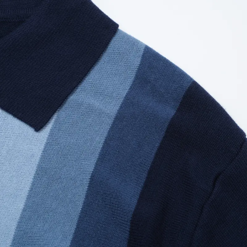 Men's 60S Vertical Stripe Knit Shirt – Navy And Sky Blue Button-Up Polo 4