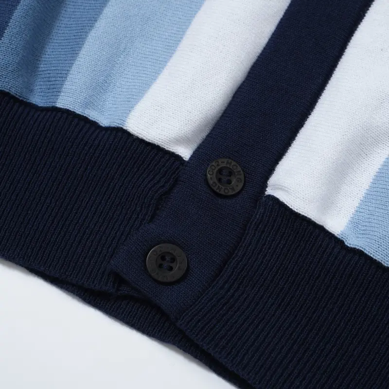 Men's 60S Vertical Stripe Knit Shirt – Navy And Sky Blue Button-Up Polo 6
