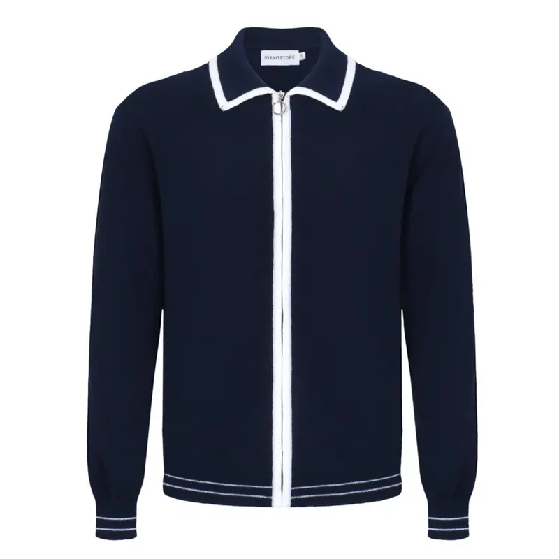 Men’S 60S Zip-Up Mod Jacket – Navy With White Trim 1