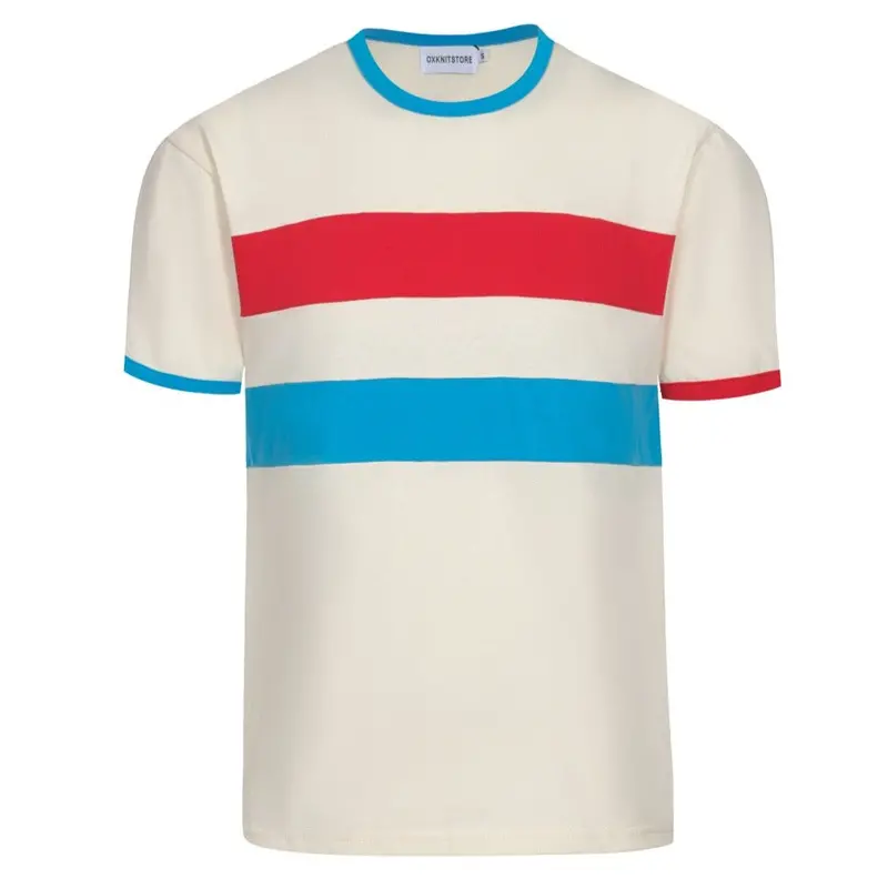 Men's 70S Cream Red Blue Stripe Knit Tee – Retro Sport Style 1