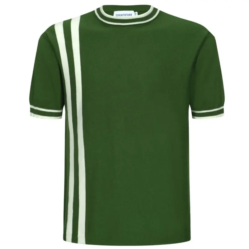 Men's 70S Green Knit Tee – White Racing Stripe Retro Style 1