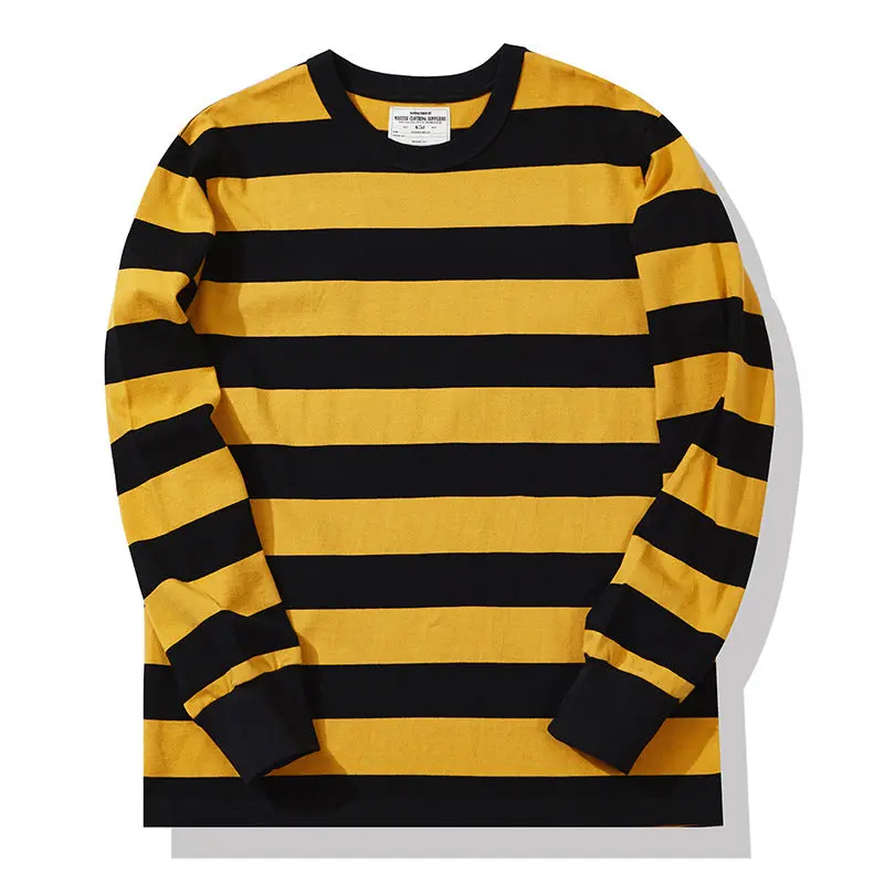 Men's American Retro Prisoner Motorcycle Thick Stripe Long Sleeve T-Shirt 6