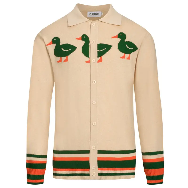 Men's Apricot Duck Art Jacquard Cardigan 1