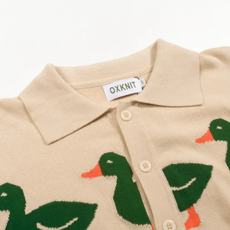 Men's Apricot Duck Art Jacquard Cardigan 4