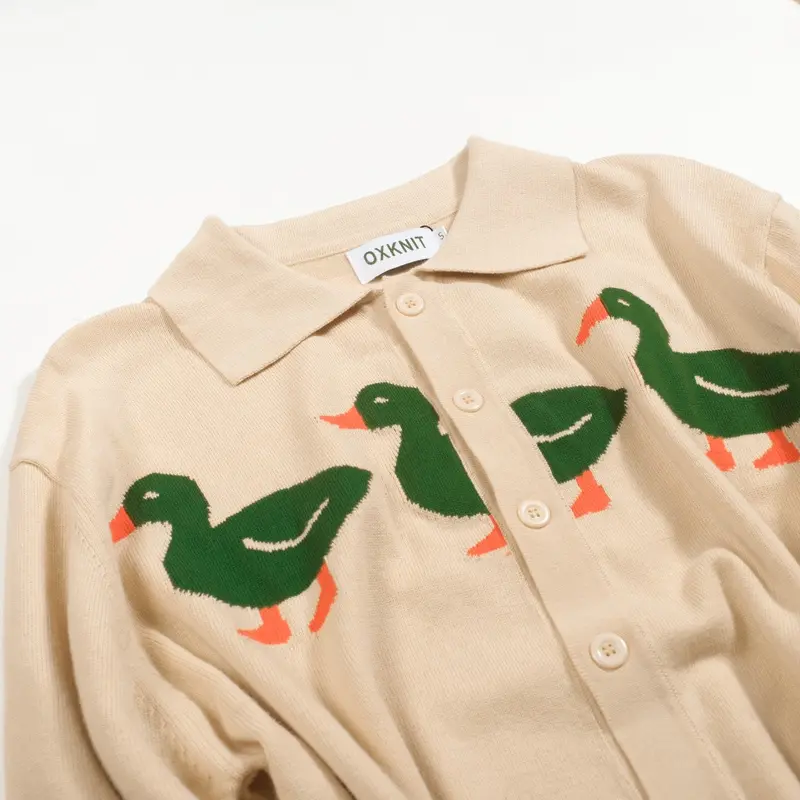 Men's Apricot Duck Art Jacquard Cardigan 6