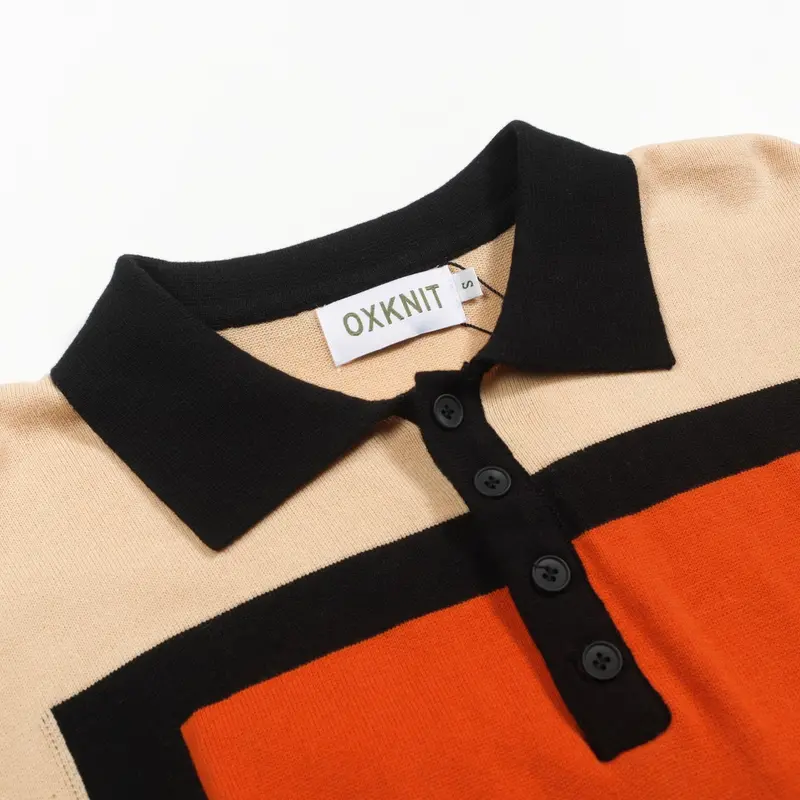 Men's Apricot Vintage Square Jacquard Knit Polo Shirt 3