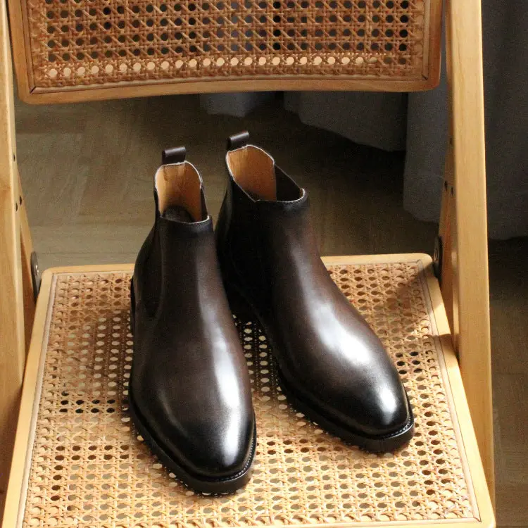 Men's Autumn And Winter Pointed Thick-Soled Leather Boots Martin Boots 1